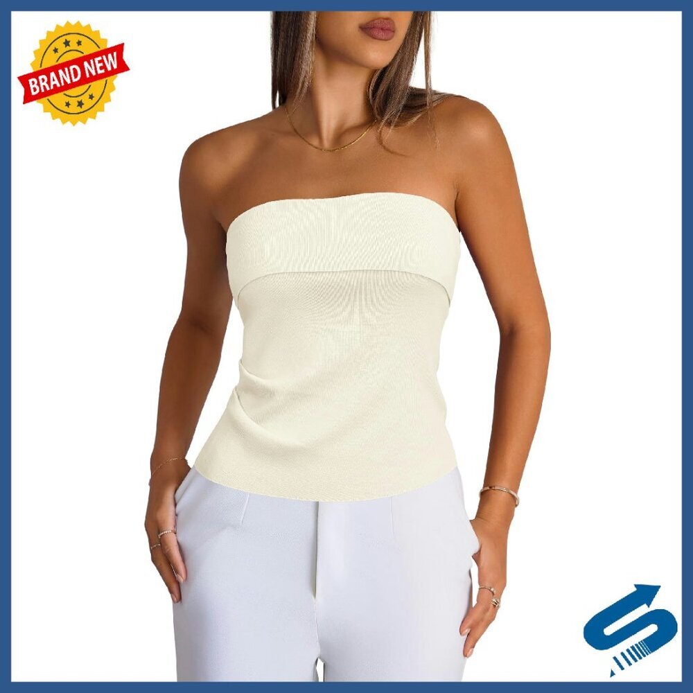 Silk Blend Tube Top Non-Slip Ruched Summer Casual Wear - Picture 1 of 8